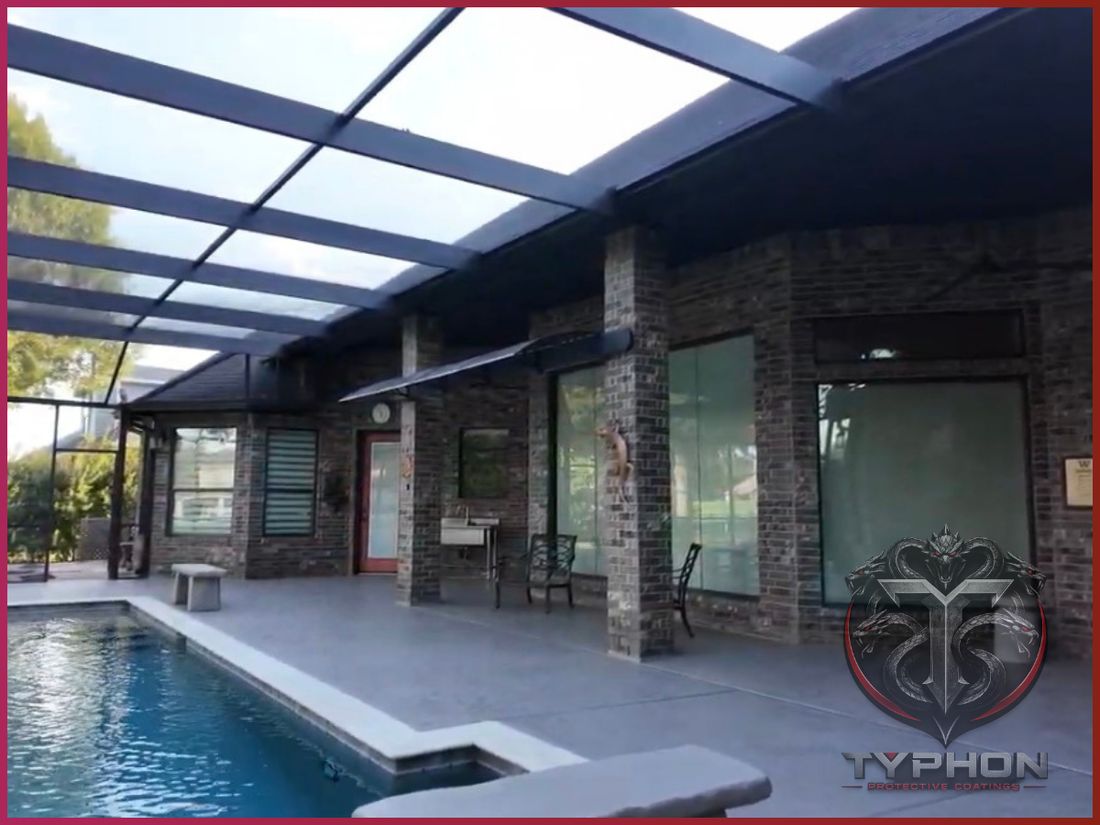 Pool deck concrete coating wide view