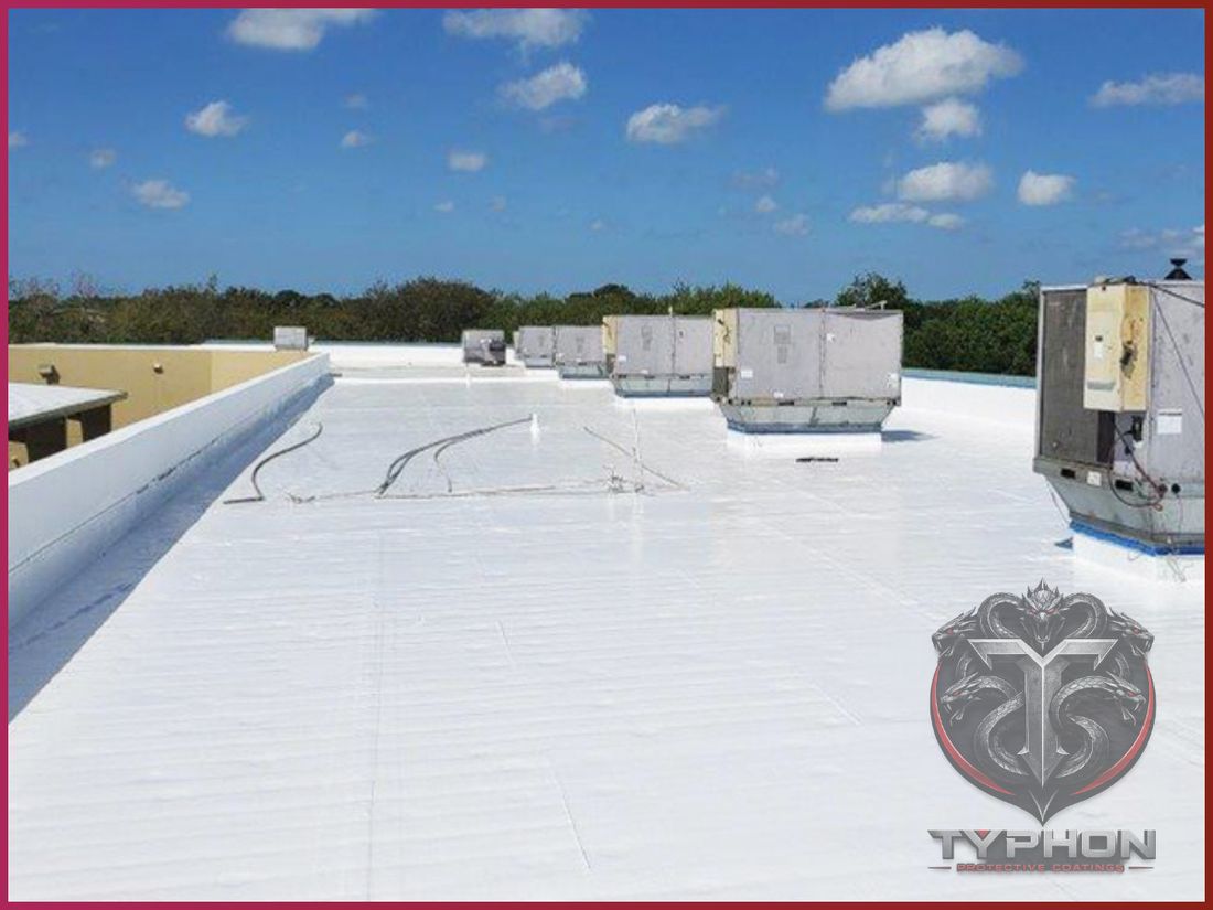 Commercial roof coating with rooftop HVAC units