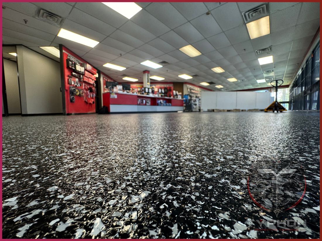 HVAC facility flake floor coating