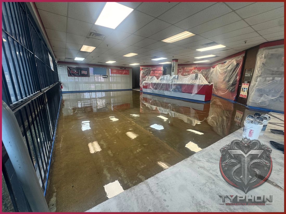 HVAC facility floor coating application in progress