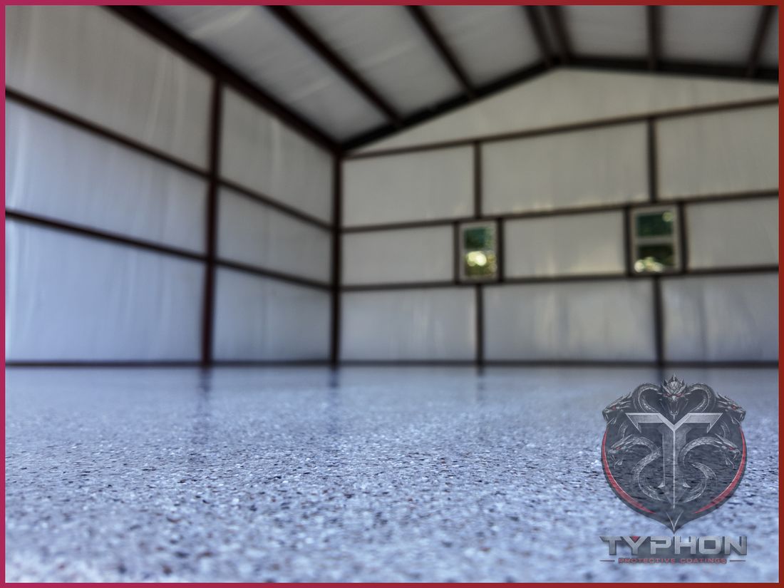 Flake floor coating in a metal building